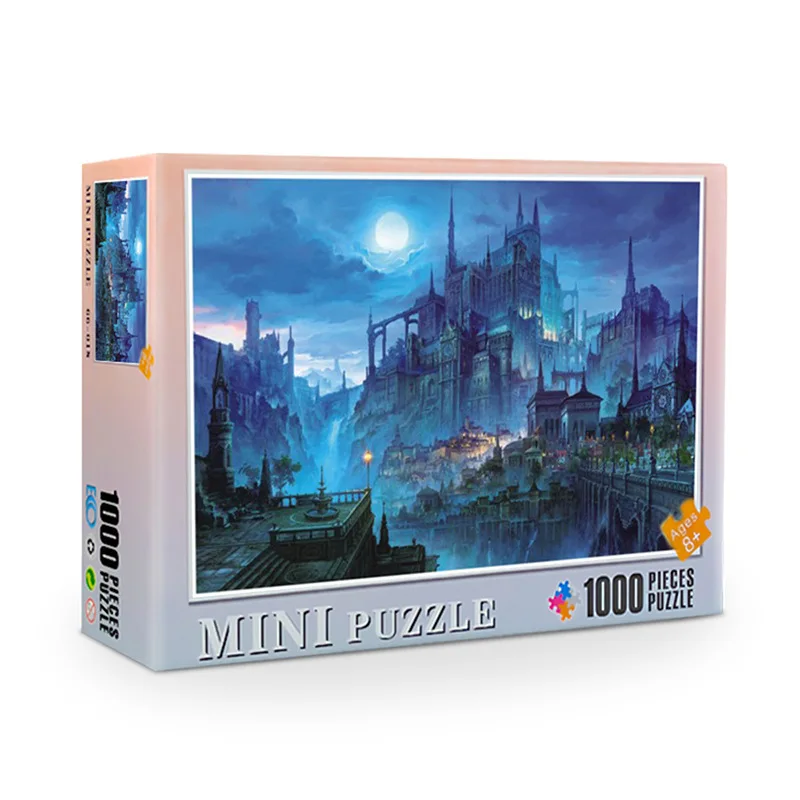 Mini-Puzzle, 1000 Teile, für Erwachsene, Kinder, Schloss, Nacht, Puzzles, Spielzeug, Familienspiel, berühmte Welt, Ölgemälde, Heimdekoration