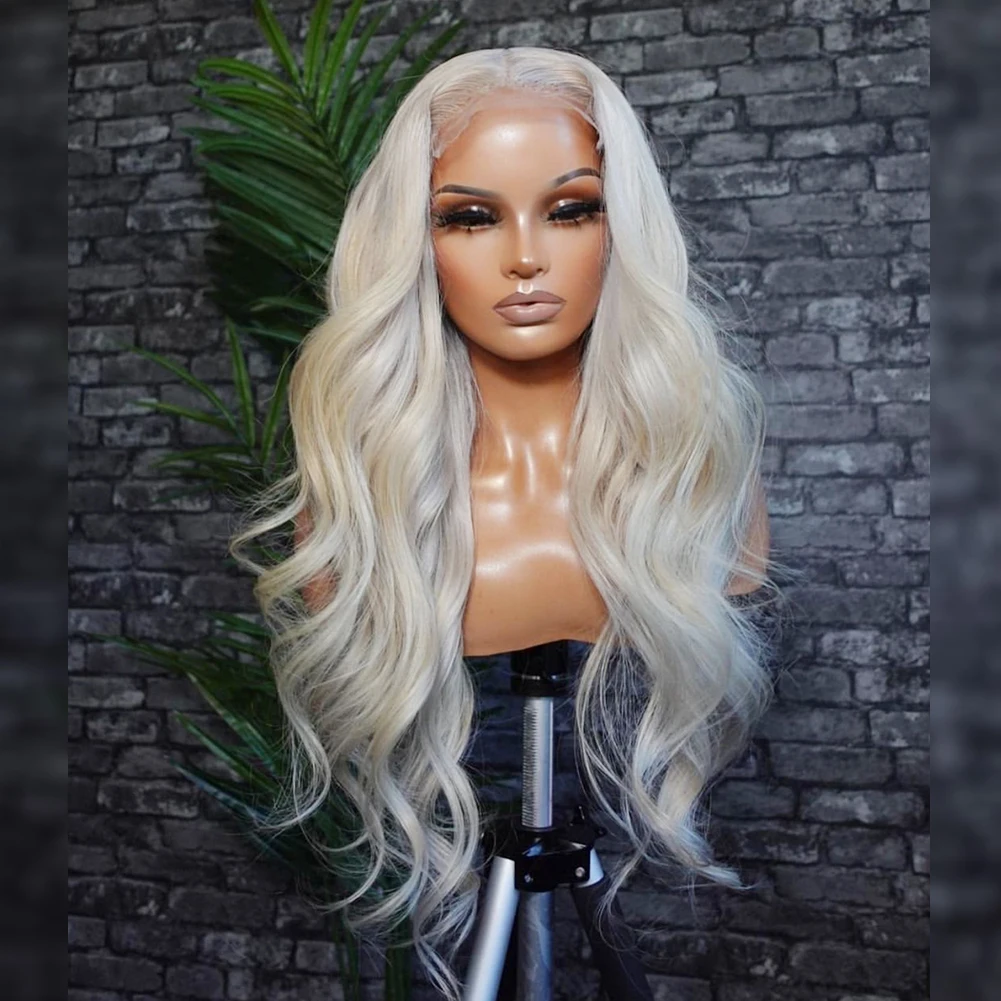 Aimeya Synthetische Voorkant Kant Pruiken Voor Vrouwen Platinablonde Pruik Body Wave Pruik Blonde Synthetische Pruik Lang Golvend Kant Haar Cosplay