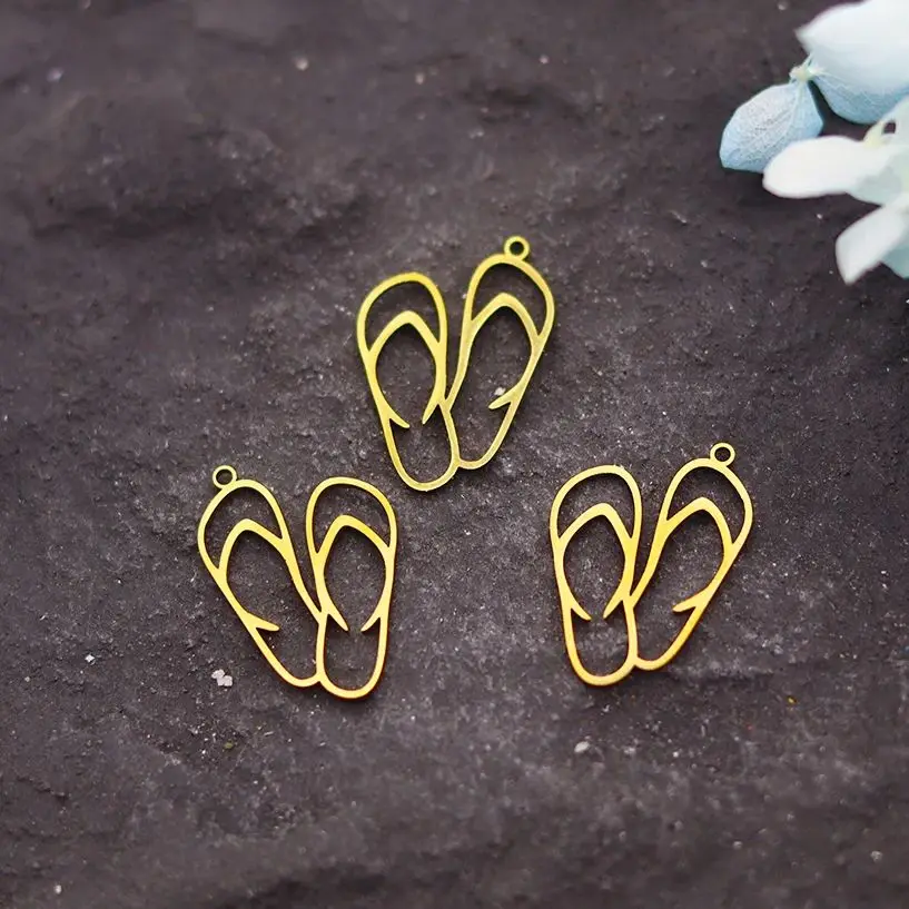3pcs Trendy Sandbeach Sandal Art Line diy Charms Stainless Steel Pendant Handmade Earrings Bracelets Jewelry Making Accessories
