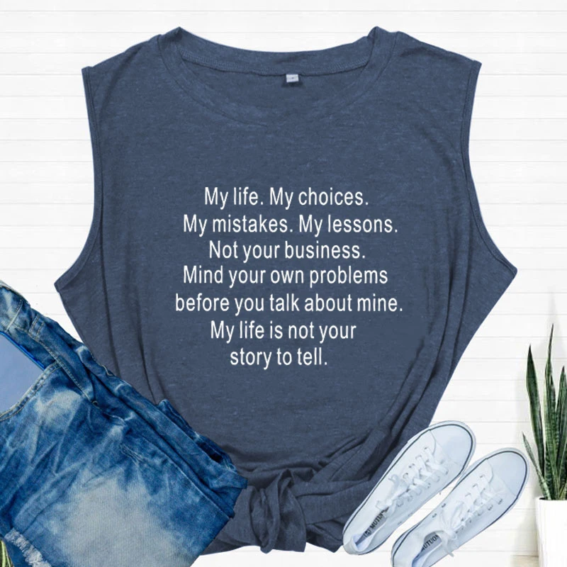 New Vest For Women My Life My Choices My Mistakes My Lessons Letter Print Tank Tops Gym Sport Tops Yoga Sleeveless