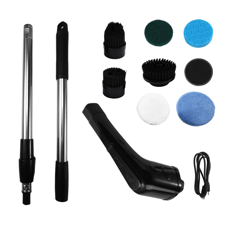 A66T-Electric Cleaning Scrubber Cordless Powerful Scrub Brush With Adjustable Extension Long Handle Replaceable Brush Heads