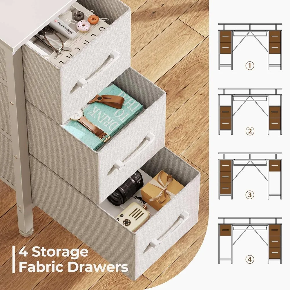 Computer Desk 47.2" with LED Lights & Power Outlets, Home Office Desk with 4 Drawers, Writing with Keyboard Tray