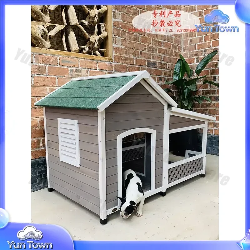 Dog House for Outdoor Use Solid Wood Villa with Large Balcony Rainproof Kennel Shed for Large Dogs Garden Dog House Pet House