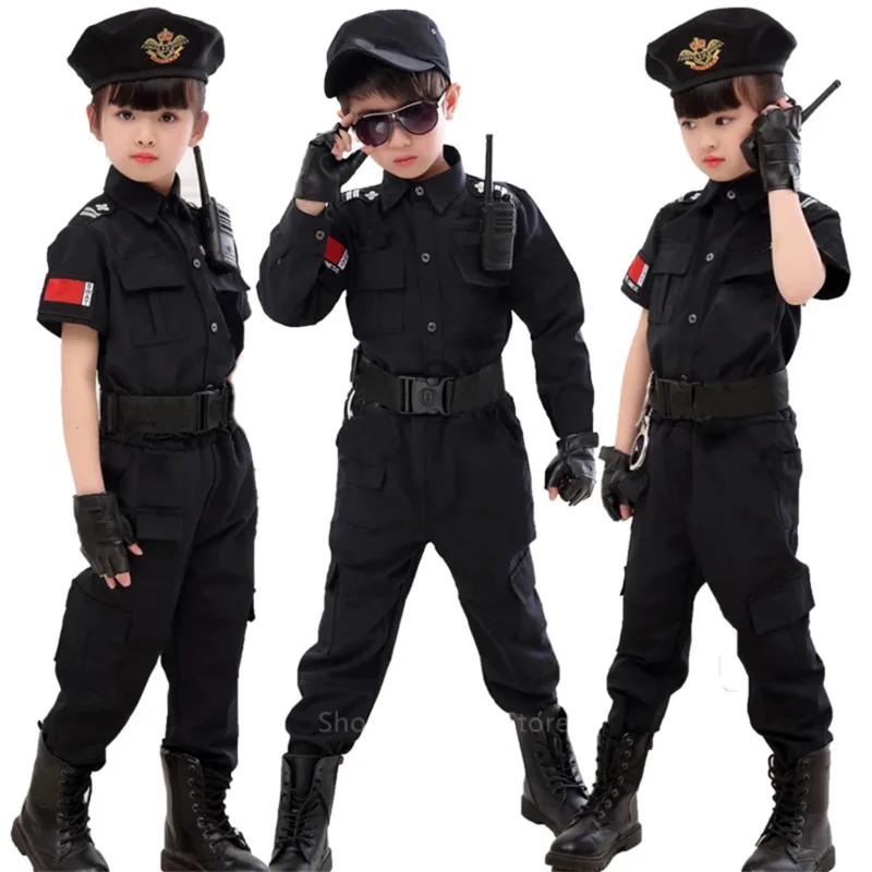 Children Traffic Special Police Halloween Carnival Party Performance Policemen Uniform Kids Army Boys Cosplay Costumes 110-160CM