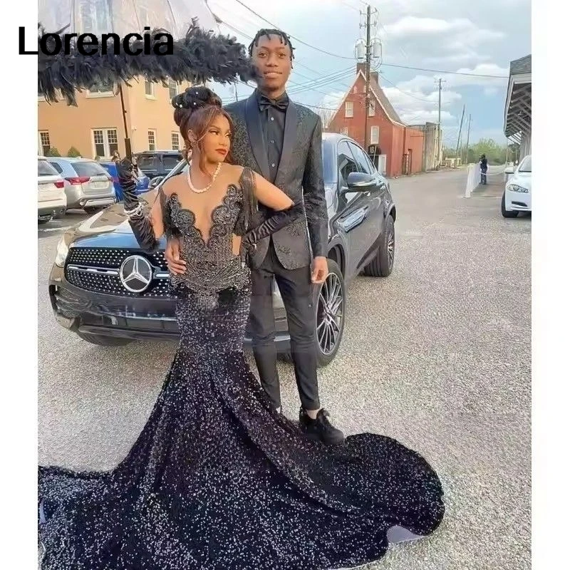 

Customized Black Sparkly Long Trumpet Prom Birthday Dress Women Diamond Crystal Evening Occasion Gown Robe De Sorrie YPD417