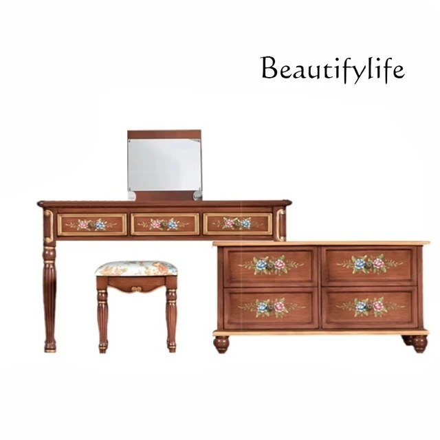 

American retro makeup table simple home desk combination bedroom dresser solid wood painted chest