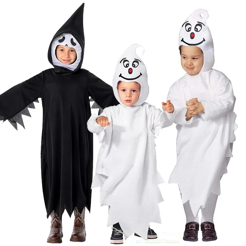 

Girls Scream Scary Black Ghostface Halloween Carnival Fancy Dress Up Cute Boys White Ghost Costume