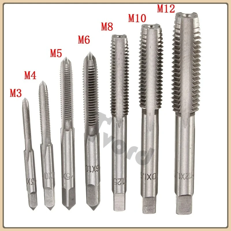 

7Pcs M3-M12 HSS Metric Right Hand Machine Straight Fluted Screw Thread Tap Set Metric Plug Tap Drill Bits Set Hand Tools