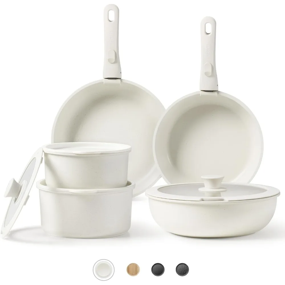 Pots and Pans Set Non Stick, Cookware Sets, 11pcs Kitchen Set, Oven/Fridge Safe, Space Saving Pots Set