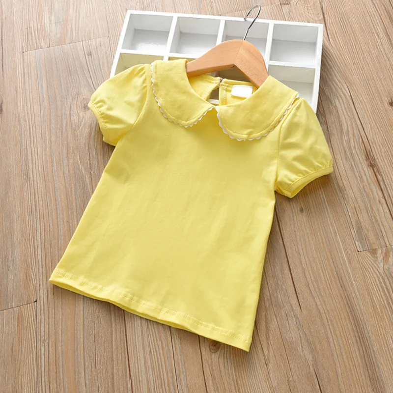 Summer Girls Clothes Short Sleeve T-Shirt Tops Cotton Solid Round Neck Casual Bottoming Shirt For Toddler Kids Wearing Outfit