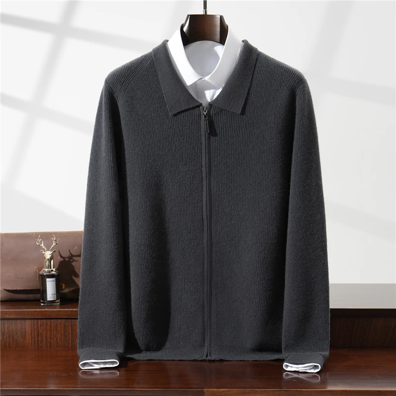 

Мужской кардиган-поло из 100% мериносовой шерсти: комфортный, мягкий материал, модный повседневный стиль