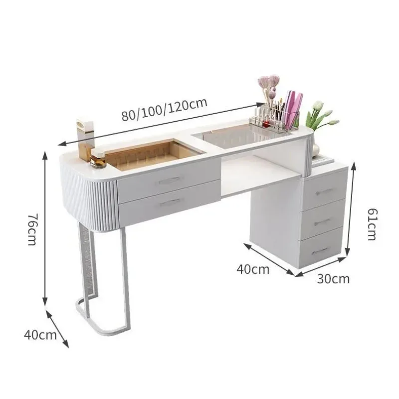 Japanese Manicure Tables Transparent Glass Tabletop Simple Manicure Table Storage Retractable Nail Desk Nail Salon Furniture h