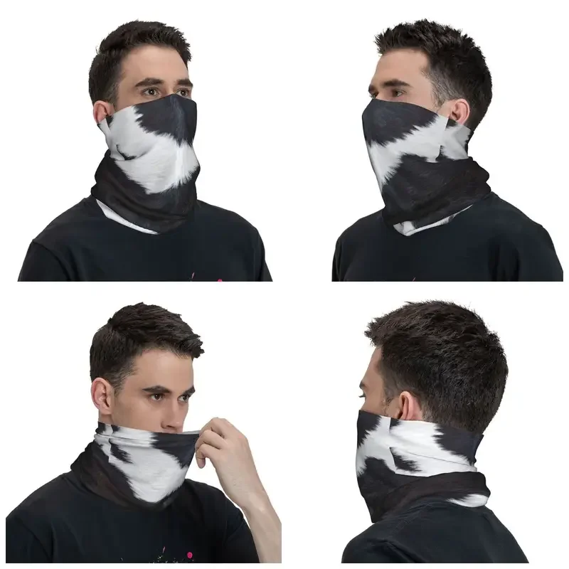 Bandana en cuir de vachette noir et blanc, cache-cou d'hiver, écharpe ronde coupe-vent, peau de peau de fourrure animale