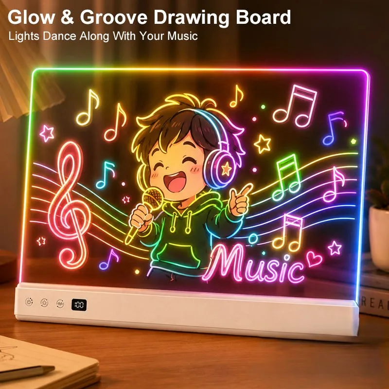 Glow Doodle LED Note Drawing Magic Board,Sound Pickup Mode,Timer,Rechargeable Light-Up Acrylic Neon Board