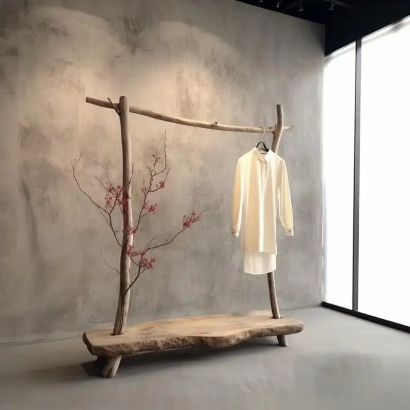 

Wabi Sandy Wind Solid Wood Floor Coat Rack Homestay Hotel Clothing Store Display Decoration Zen Tea Room Display