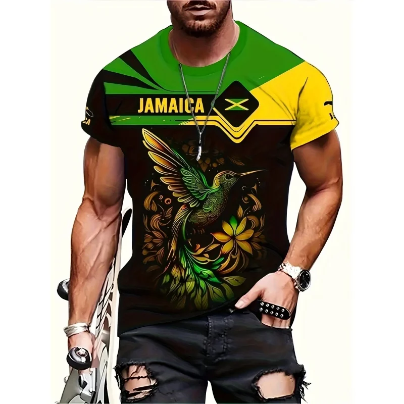 جامايكا العلم خريطة الجرافيك تي شيرت للرجال مضحك الجامايكي ثلاثية الأبعاد مطبوعة تي شيرت الصيف تنفس بلوزات مستديرة العنق قصيرة الأكمام تيز
