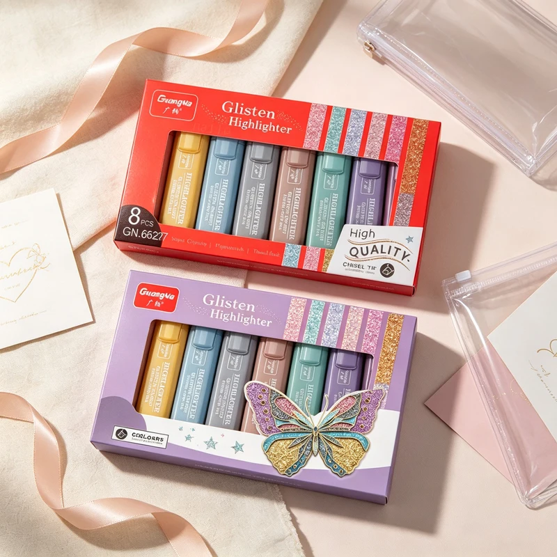 GuangNa 8/16 Colors Metallic Pastel Highlighter Pen Set, Kawaii Markers for Notes Marking,Sketch,Graffiti, School Art Stationery
