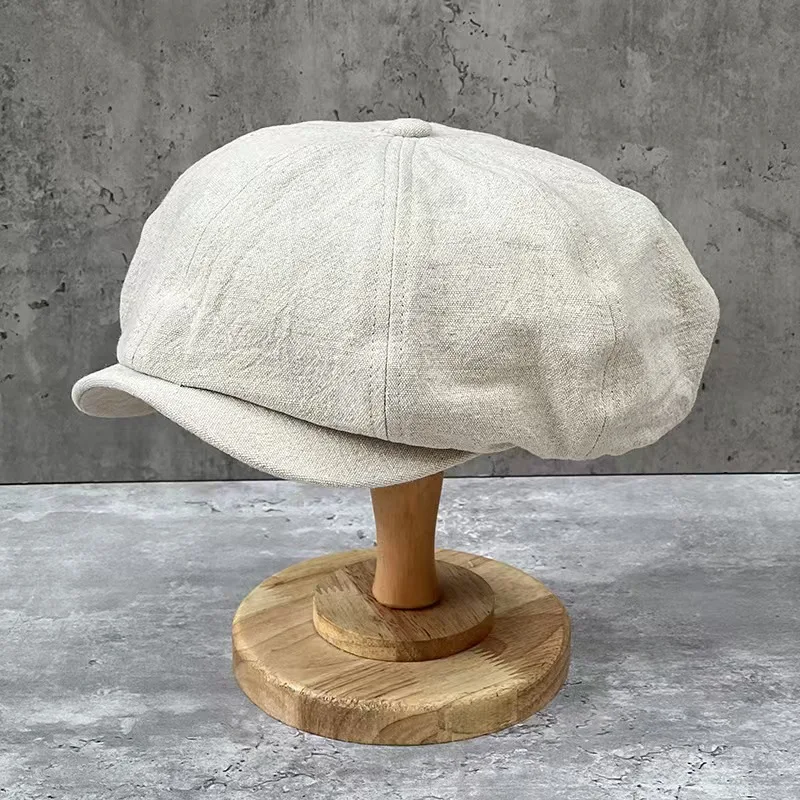 Topi tukang koran Linen katun ukuran besar 63CM topi baret Retro tipis musim semi musim panas pria topi kasual liar mode topi segi delapan uniseks