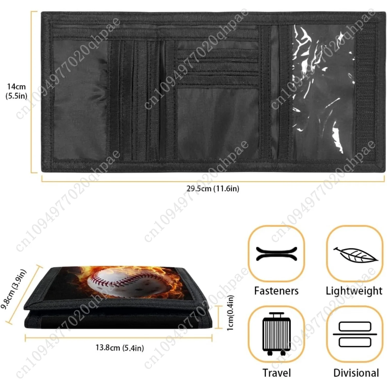 محفظة البيسبول ذات الاسم المخصص للأولاد محافظ ثلاثية الطي مخصصة رفيعة وحامل بطاقات متعدد سهل الحمل وجيوب للعملات المعدنية بسحاب