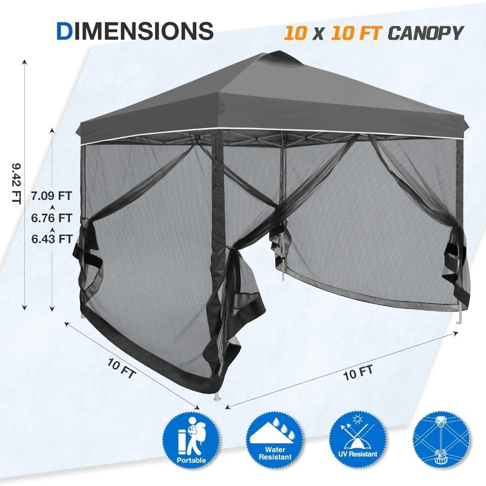 مظلة خارجية سهلة المنبثقة مقاس 10 × 10 مع شبكة، وخيمة حفلات شاشة فورية مع جدران جانبية شبكية #3