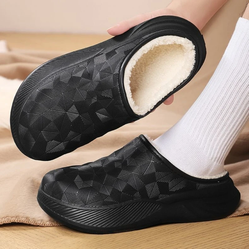 

2025 New Winter Waterproof Cotton Slippers Unisex Indoor Anti Slip Fleece Lined Thick Sole Warm Indoor Outdoor Slippers