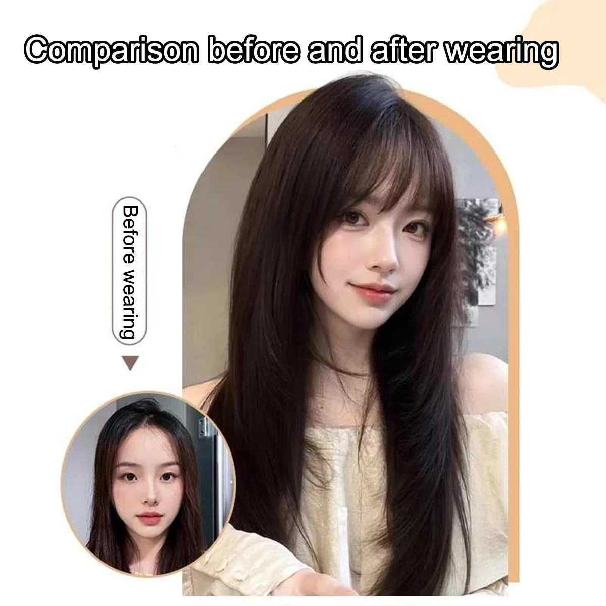 Wig Full Head Cover For Women Water Ripple Medium Long Style No Need To Wear Hair Net Natural And Invisible Wig Women's