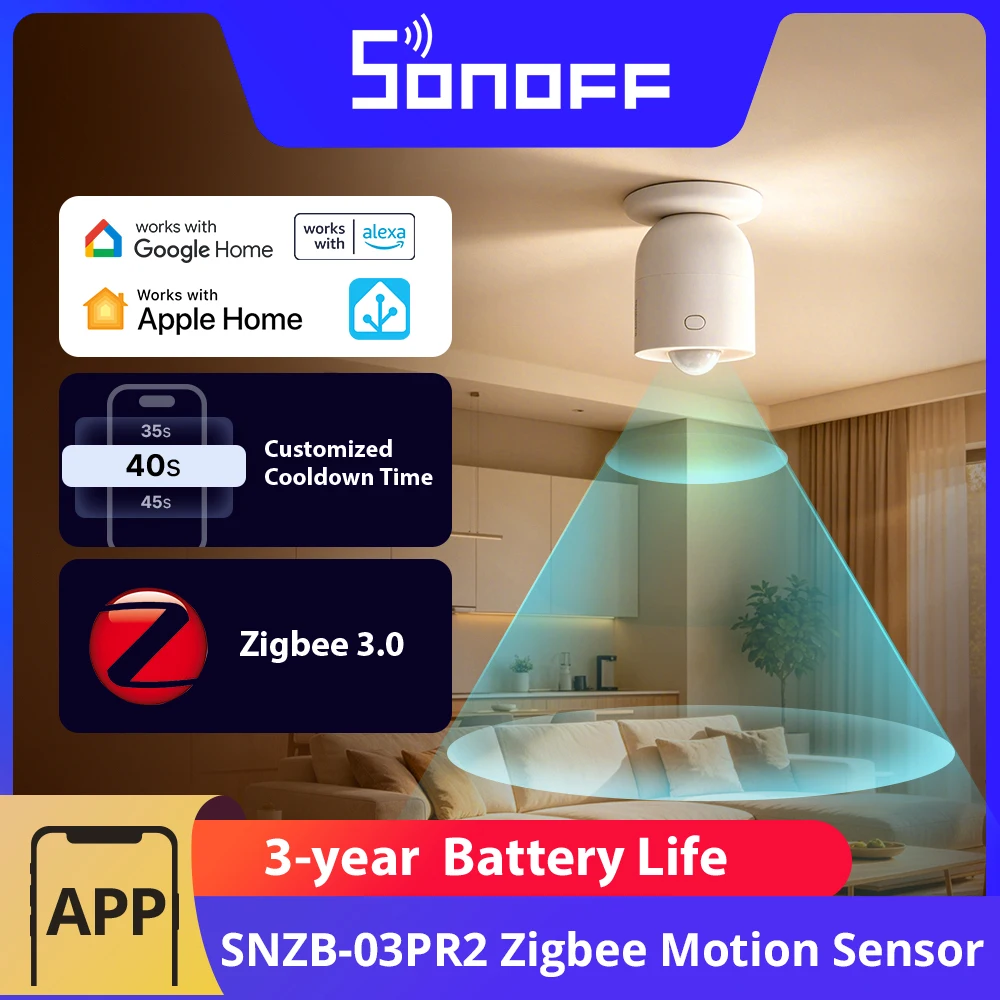 

SONOFF SNZB-03PR2 SenseGuard Motion Gen2 Zigbee Motion Sensor PIR Motion Detection Light Sensing Work with Apple Home Via Matter