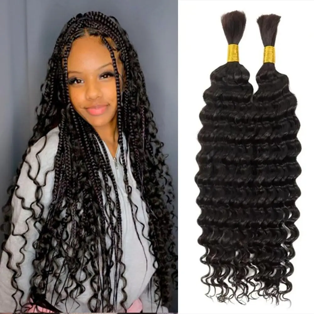 

Deep Wave Hair Bulk Extensions Human Hair Remy Hair Bundles DIY Box Braids Loose Deep Hair Bulk Bundles12-30 inch Hair Bundle