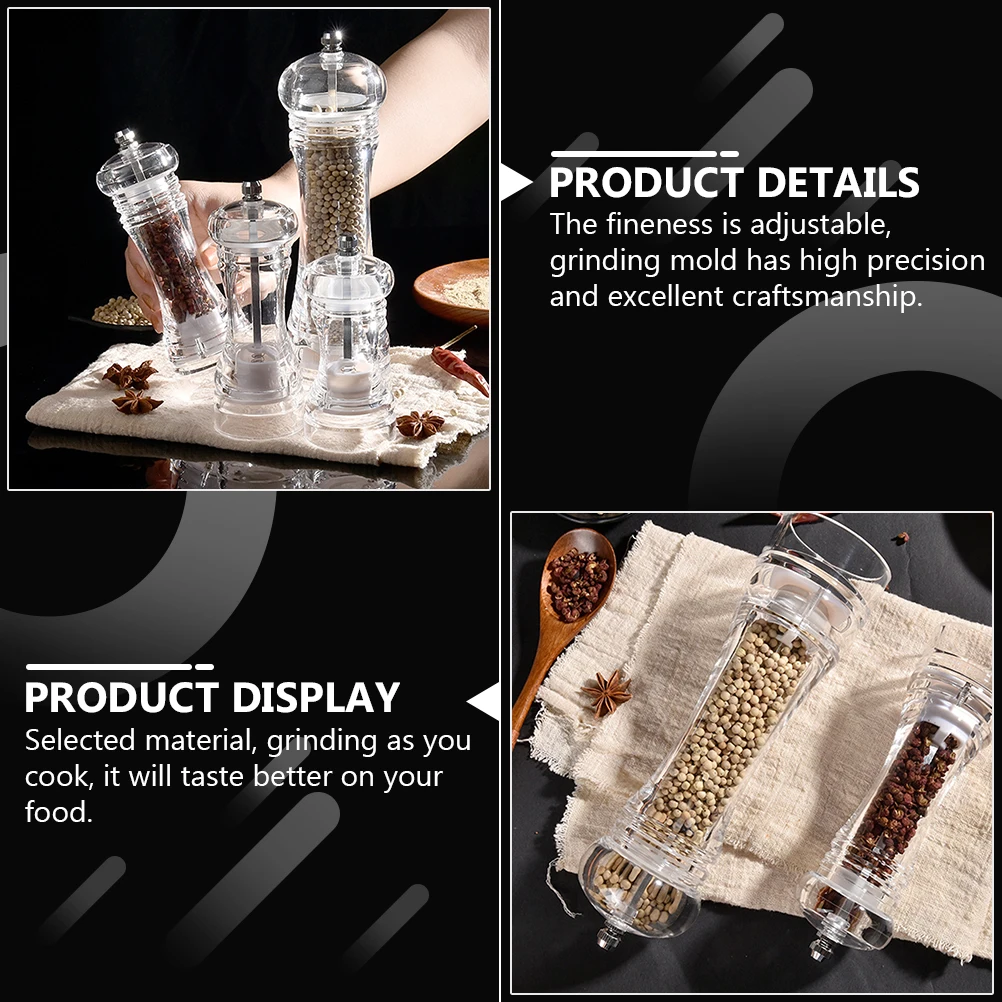 

Acrylic Pepper Grinder Mill Adjustable Coarseness Sea Salt Shaker Comfortable Hand Feeling Freshly Ground Flavorful