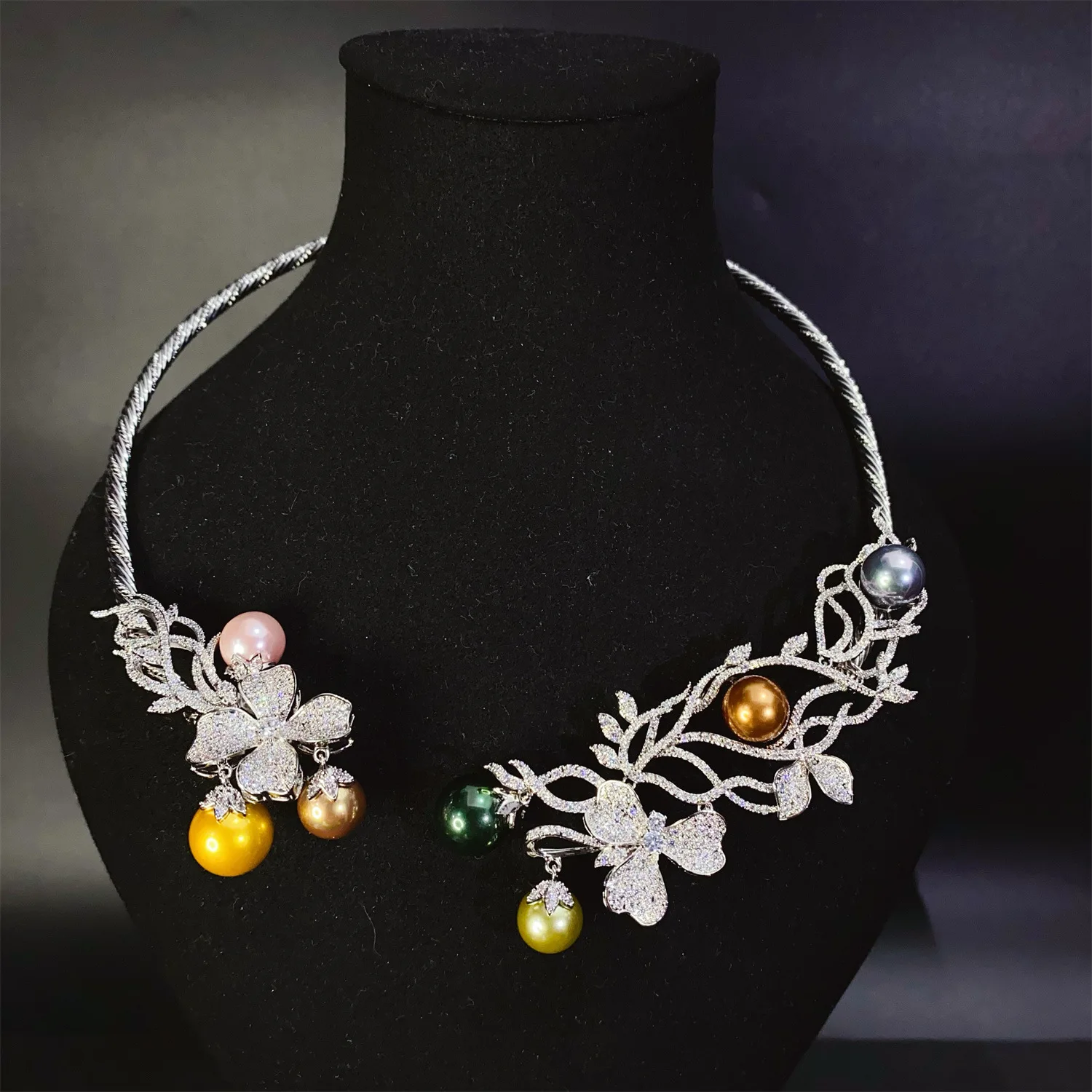 2025 Top selling 2-piece Zircon Pearl Eco friendly Copper Bridal Jewelry Set Dubai Necklace Set Wedding Party Accessories
