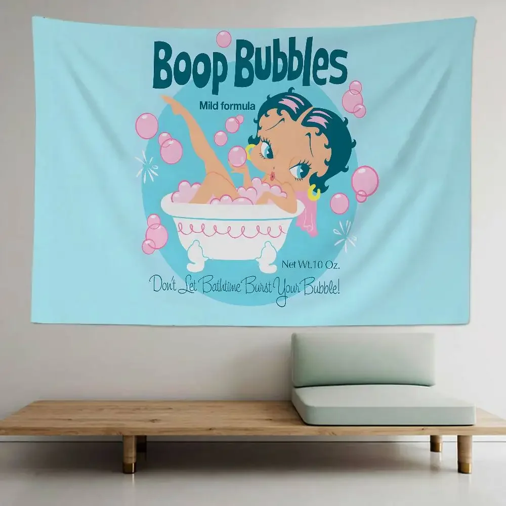 B-Betty-Cute-B-Boop-s Anime Tapestry Hippie Flower Wall Carpets Dorm Decor Cheap Hippie Wall Hanging