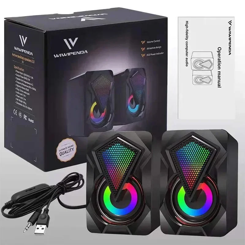 Altavoces de ordenador con cable USB, altavoz LED para PC, sonido estéreo 3D, altavoz envolvente para ordenador portátil, teléfono de escritorio, caja de música de Audio Hifi