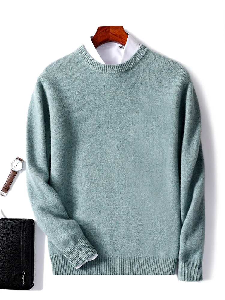 Men's O-neck Wool Sweater Autumn Winter Thick Soft Warm Basic Pullover 100% Merino Wool Knitwear Business Casual Clothes Top