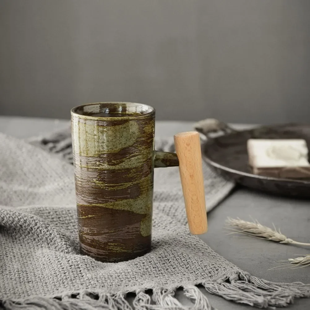 Japanese Style Creative Mug Retro Coffee Cup Household Wooden Handle Water Cups Manual Ceramics & Pottery Mothers Day Gift 5
