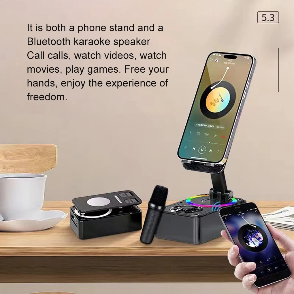 

Bluetooth Speaker Wireless Speaker Phone Power Bank 360° Rotating Foldable Phone Stand For Karaoke Video Meeting Live Microphone