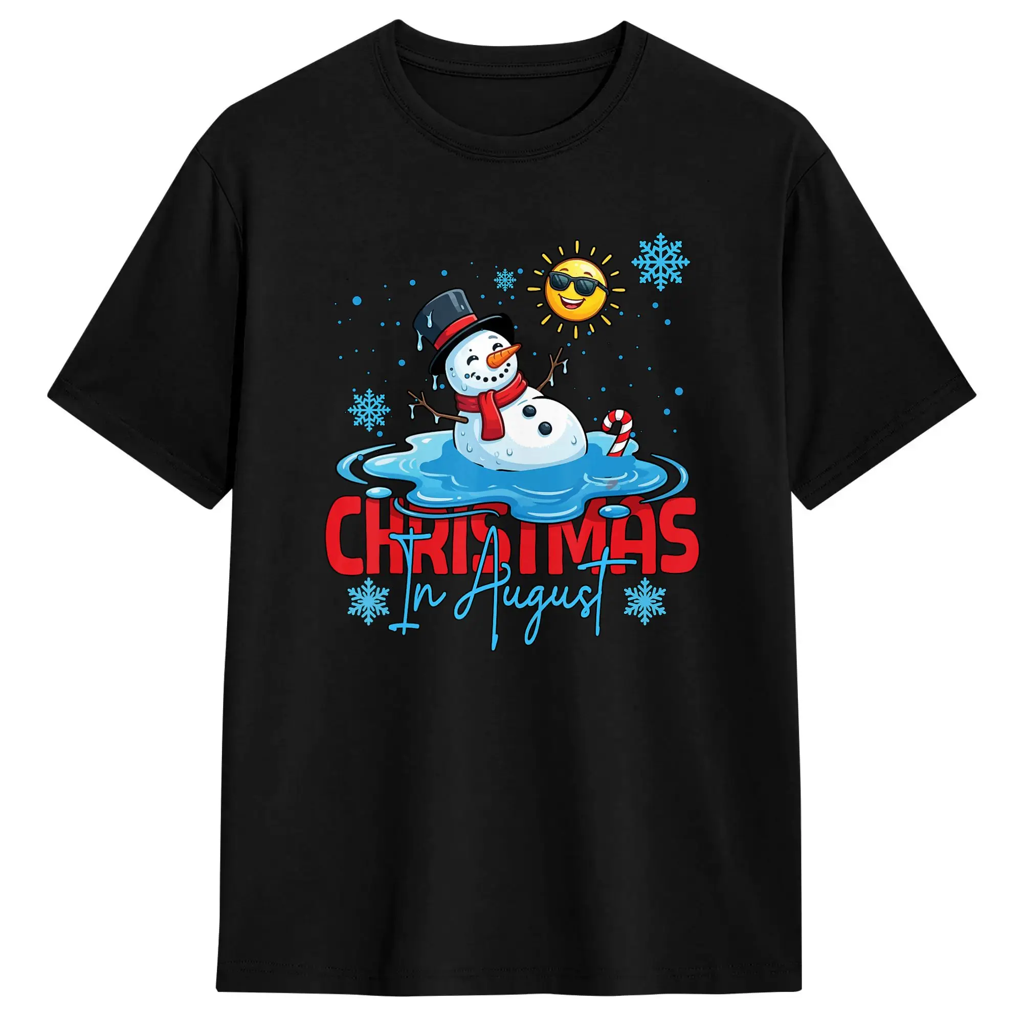 Christmas in August Melting Snowman Summer  Pure Cotton T-Shirt For Adult Summer  Y2K Funny T-Shirts O Neck Popular Tee Shirt