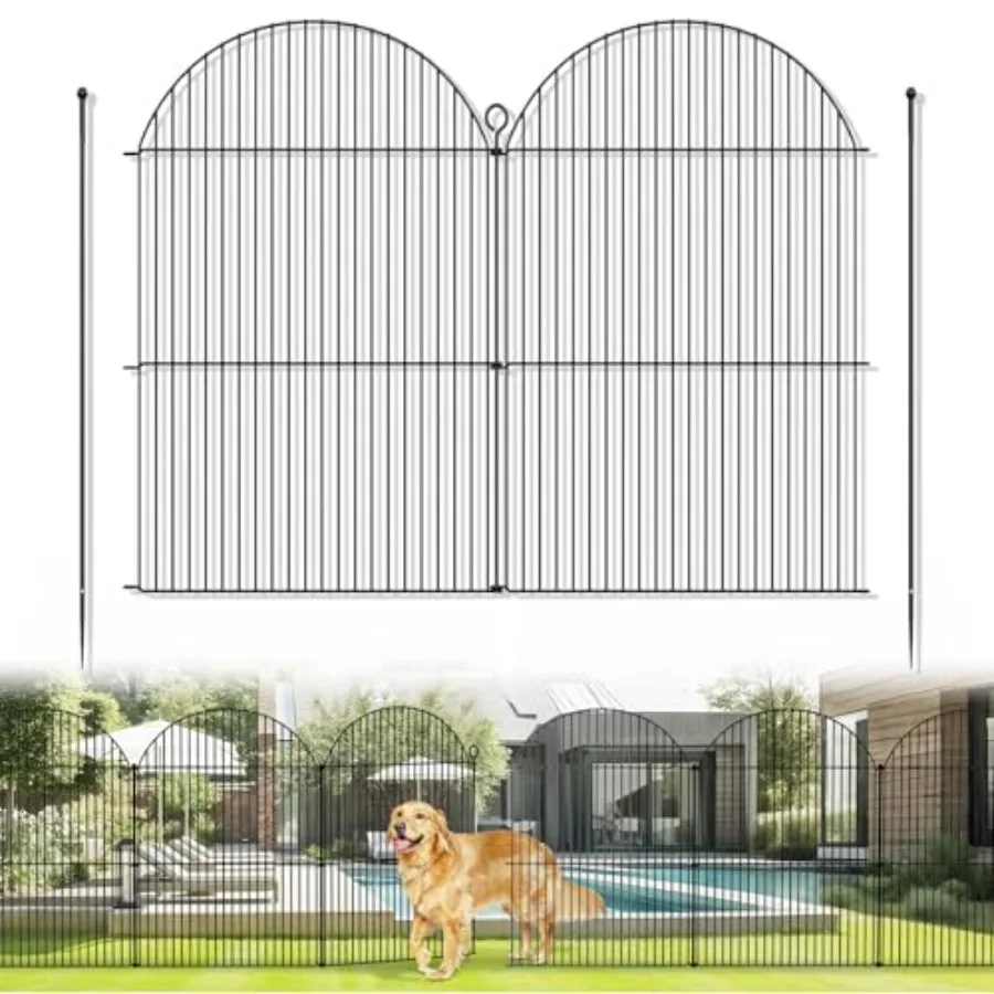 

10Pcs No Dig Garden Fence 32in H /24ft(L) Rustproof Metal Dog Fence Outdoor for Yard Tall Animal Barrier Pet Fencing Border Pan
