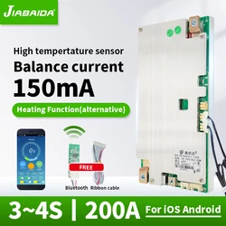 JBD Smart BMS 4S Lifepo4 200A, Бесплатная функция Bluetooth нагрева, UART RS485, литиевая батарея, балансировочная плата BMS 3S 12 В с белым