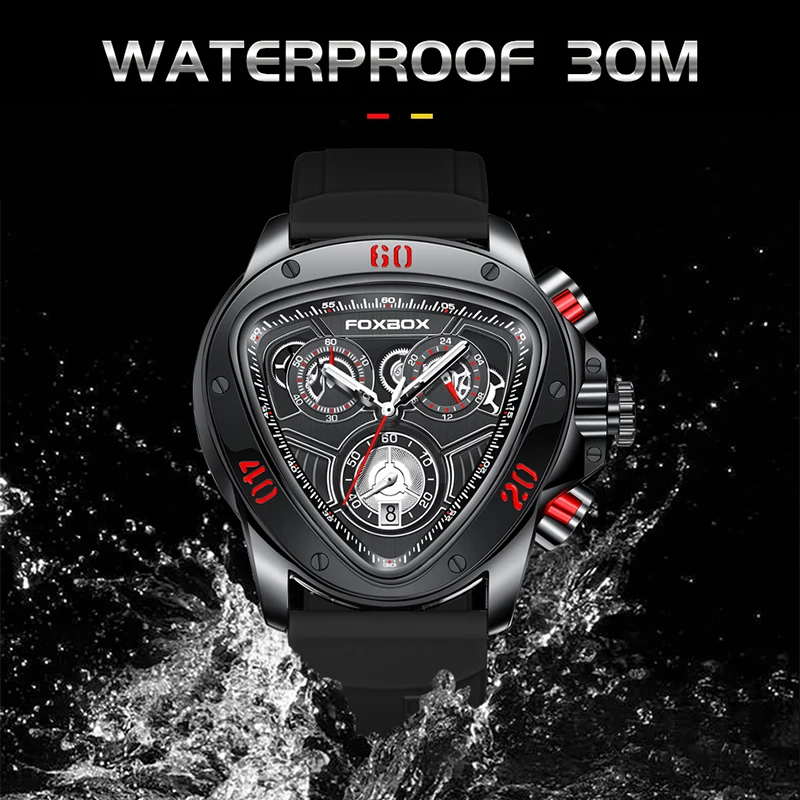 LIGE Fashion Casual Man Watch Silicone Strap Triangle Dial Waterproof Military Watches for Men Clock Sport Luminous Chronograph