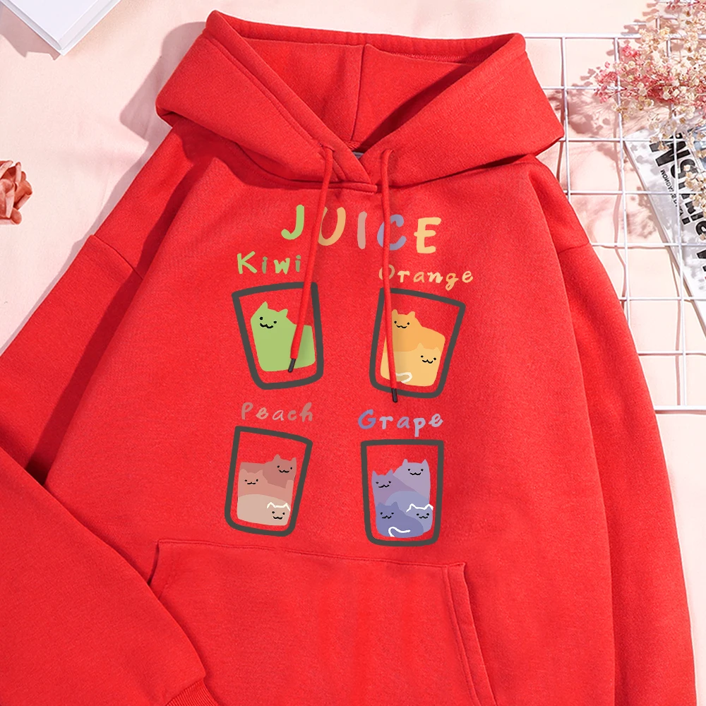 Juice Fruit Cup Cat Men Women Hoody Street Cute Prints Hoodies Simplicity Casual Sweatshirt Crewneck Pullover Clothes Couple