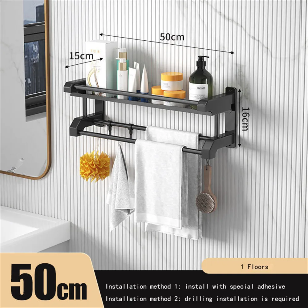 Bathroom Shelf 40/50 cm Kitchen Wall Shelf Shower Holder Storage Rack Towel Bar Robe Bathroom Accessorie