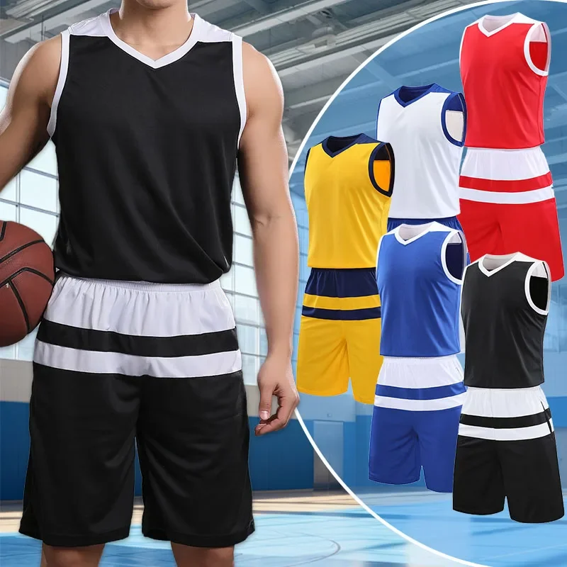 2pcs Set Men Basketball Football Running Sports Suit Sleeveless Vest Shorts Marathon Outdoor Fitness Sweatshirt Sweatpants Kits