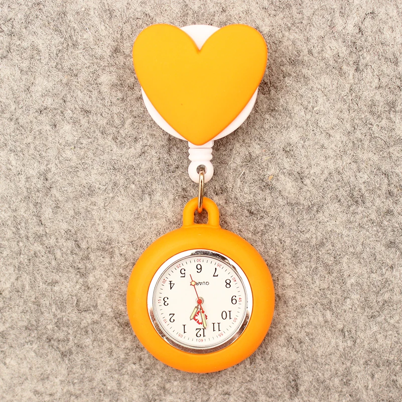 Creative Colorful Heart Style Pocket Watch Retractable And With Clip For Men And Women