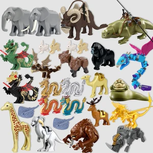 Moc Medieval Animal 동물 동물원 농장 용 액션 피규어 빌딩 블록 금색 드래곤 늑대 뱀 괴물 짐승 벽돌 장난 장난감 선물 10 최고의 판매 레고 십대 늑대 - №2