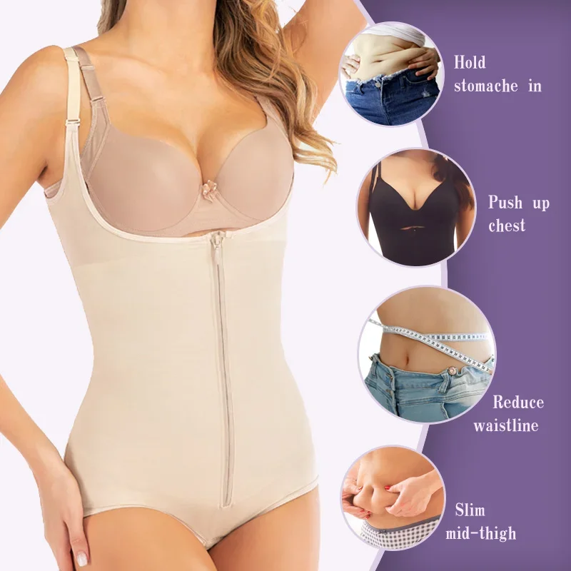 Mulheres emagrecimento barriga roupa interior zíper frontal bodysuit completo cintura trainer shaper bunda levantador macacão fajas colombianas shapewear