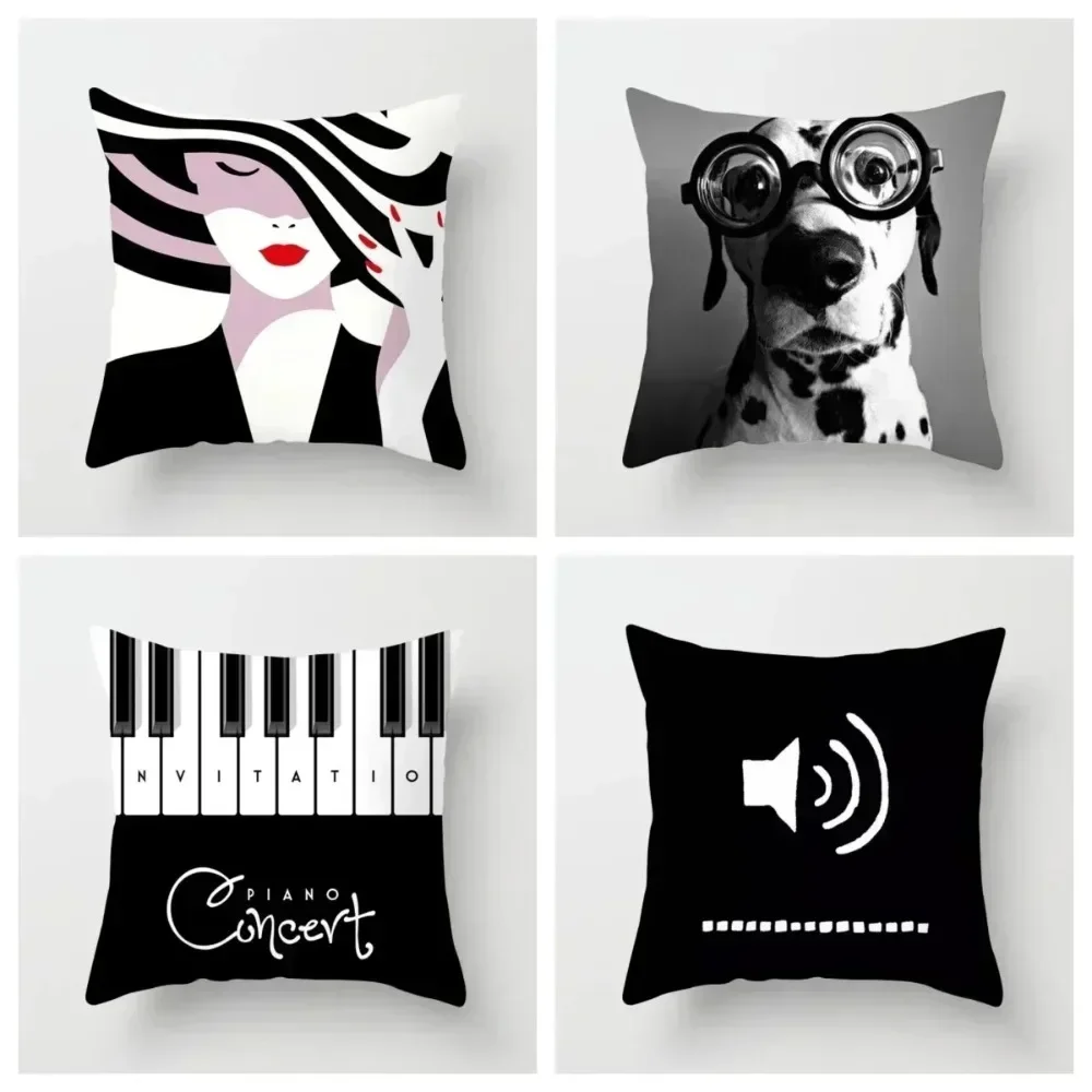 Black and White Geometric Portrait Pillowcase Home Sofa Office Cushion  Cover  Decor Car Decoration 45x45cm 18x18Inch