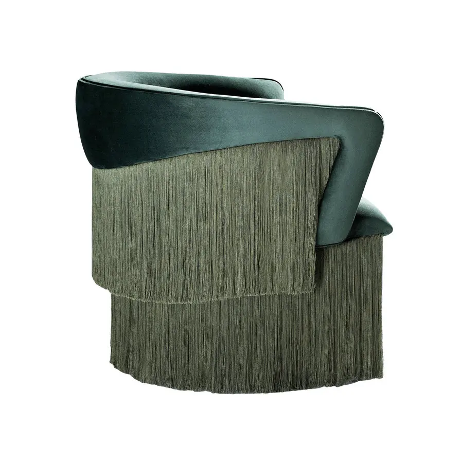 #Modern Handcrafted Velvet Upholstered Armchair with Fringes Hotel Balcony Tassel Fringe Trimming Accent Chairs for Living Room