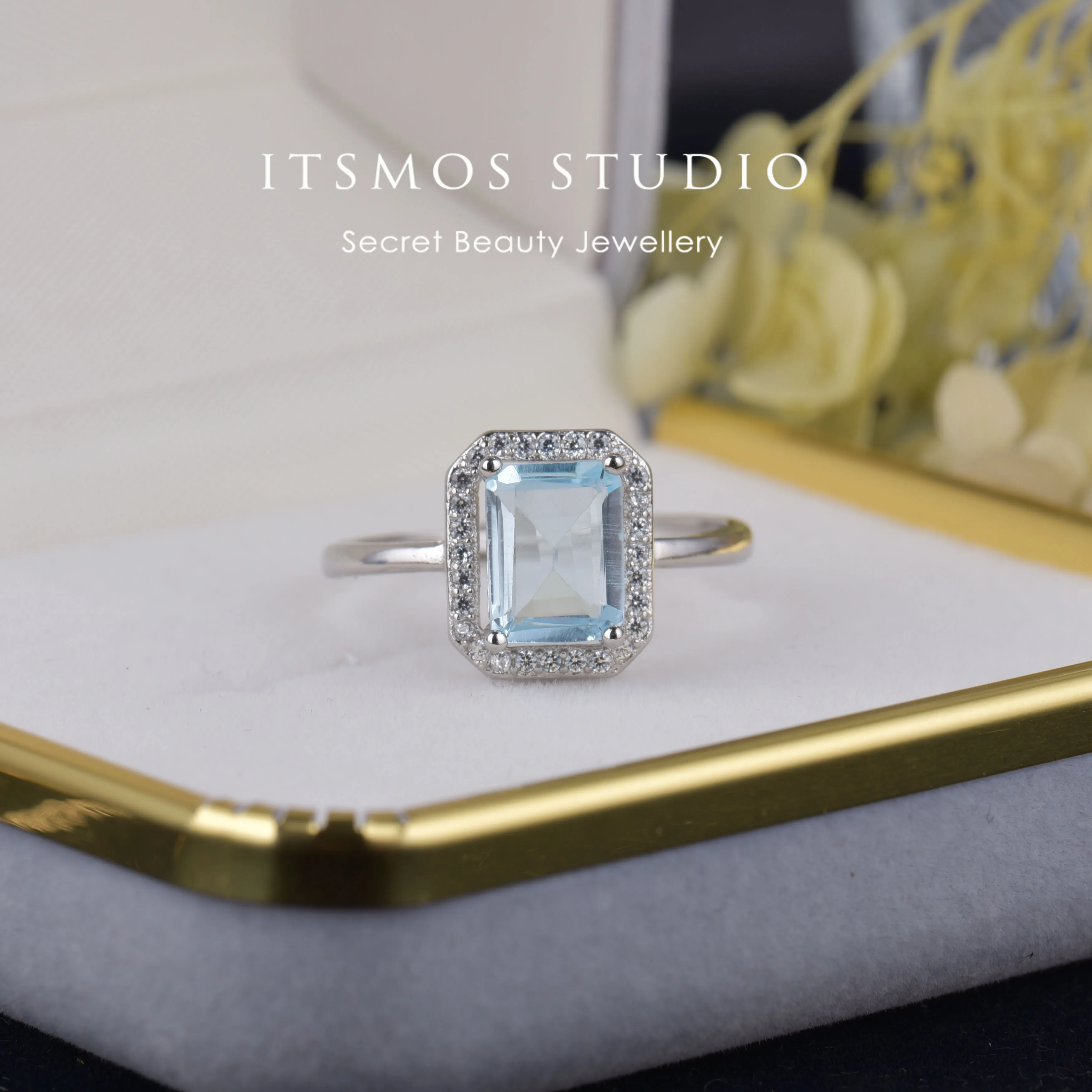 ITSMOS naturalny Topaz pierścionki prawdziwy ametyst kwadratowe srebrne paski diamentowe delikatna biżuteria dla kobiet prezent