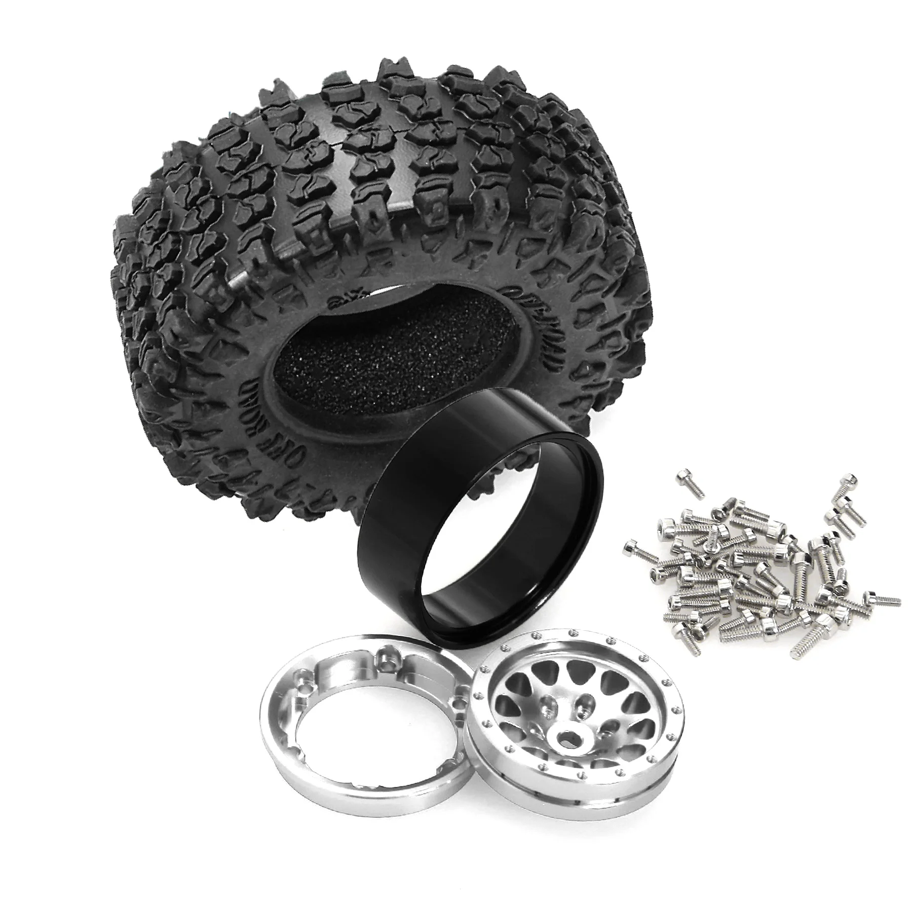 1.3-Inch Tire and Aluminum Wheel Rim Set 66 * 26mm 7mm Hex Suitable for RC Crawler Cars 1/18 1/24 Axial F150 SCX24 AX24 FCX24
