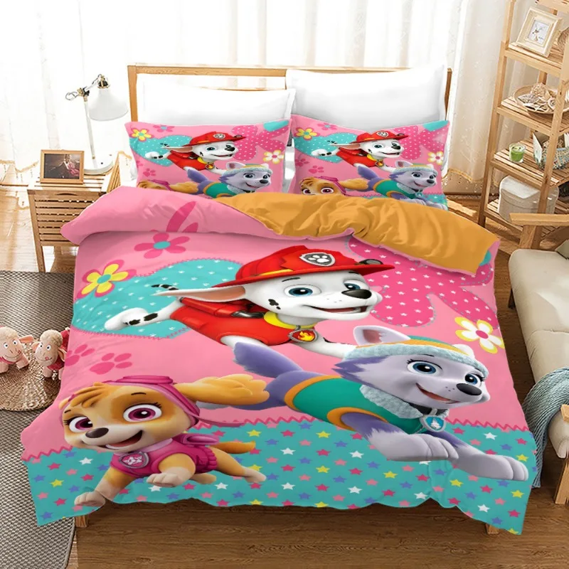 Paw Cartoon Patrols Set biancheria da letto per bambini Ragazzi Anime Harajuku Stampa 3D Copripiumino con federa Set di biancheria da letto per la casa